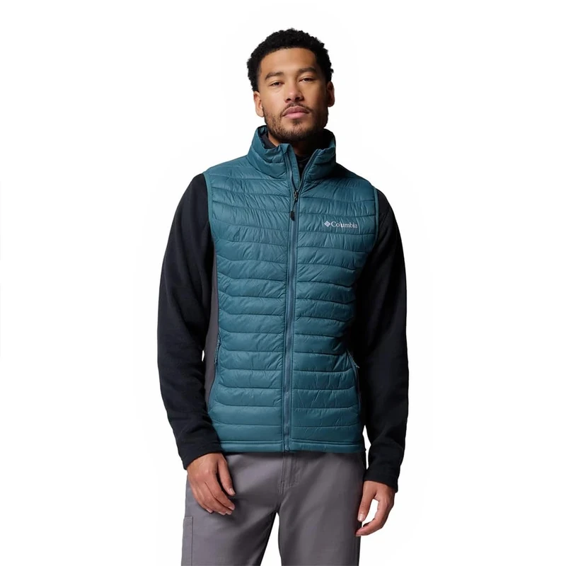 Columbia Men's Powder Pass Hybrid Vest, Puffer Vest Body Warmer, Everblue, Shark, M