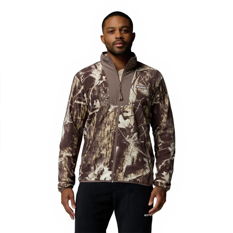 Columbia Men's Sequoia Grove Printed Full Zip, Full Zip Fleece Jacket, Iron Timberwolf, L