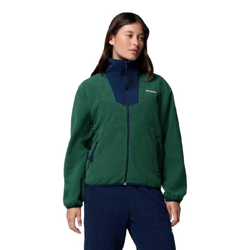 Columbia Women's Sequoia Grove Full Zip Fleece, Full Zip Fleece Jacket, Rain Forest, Collegiate Navy, L