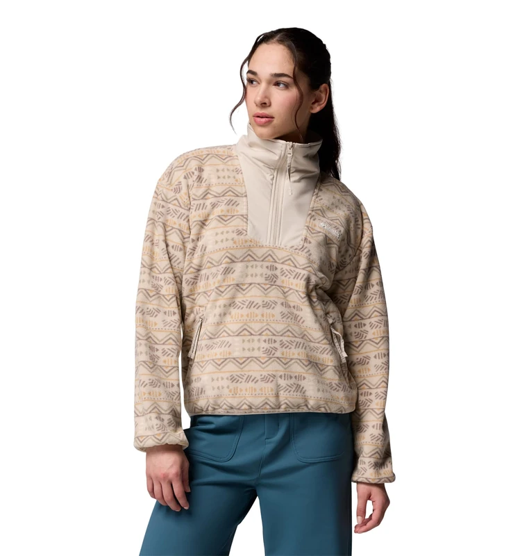 Columbia Women's Sequoia Grove Printed Half Zip, Fleece Pull Over, Dark Stone Horizons, Medium