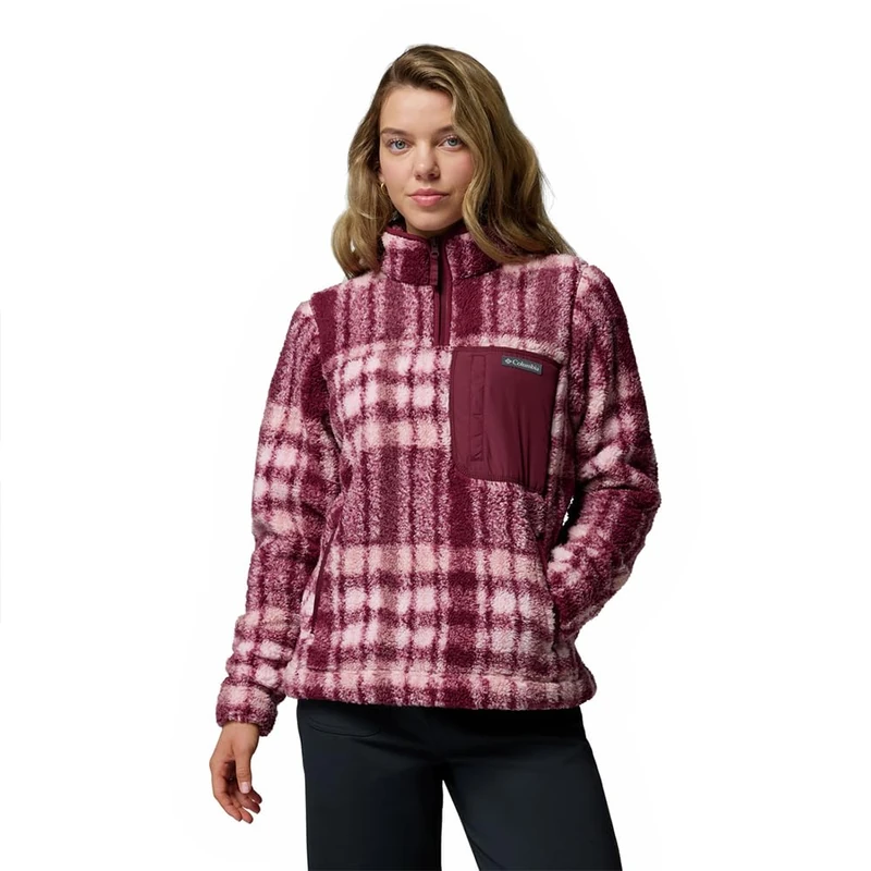 Columbia Women's West Bend 1/4 Zip 2, Fleece Pull Over, Rich Wine Herringplaid, L