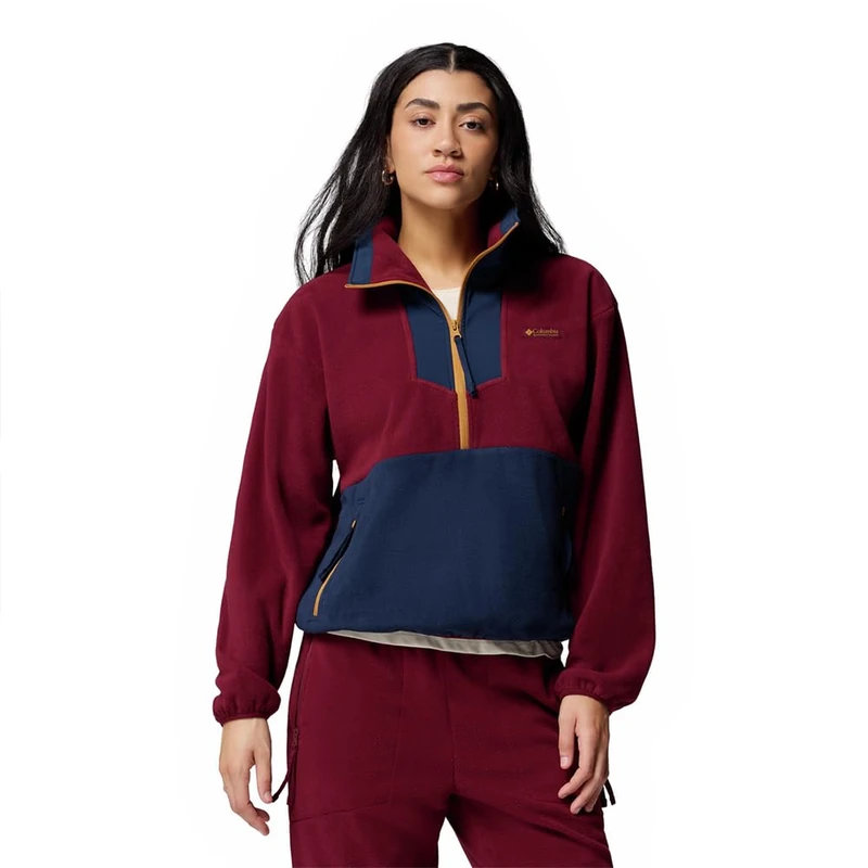 Columbia Women's Sequoia Grove Half Zip Fleece, Fleece Pull Over, Rich Wine, Collegiate Navy, Maple Sugar, L