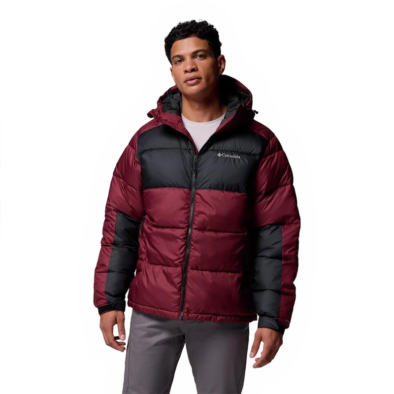 Columbia Men's Pike Lake 2 Hooded Jacket, Hooded Puffer Jacket, Rich Wine, Black, M