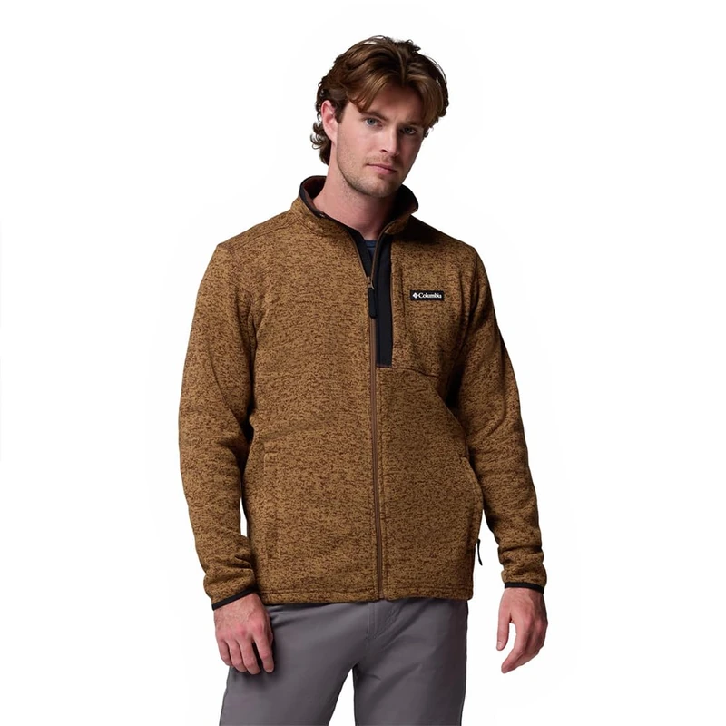 Columbia Men's Sweater Weather Full Zip, Full Zip Fleece Jacket, Tobacco Heather, L