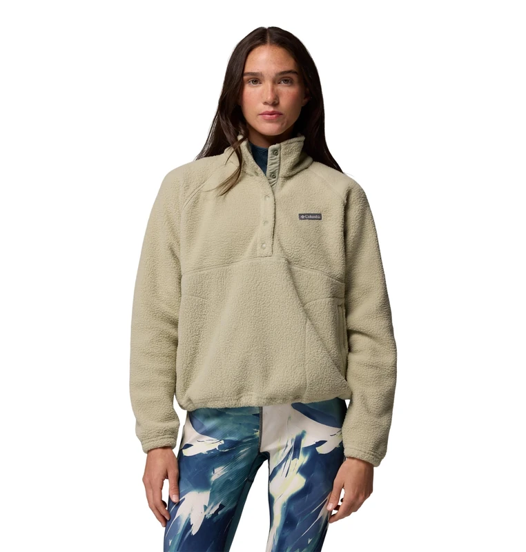 Columbia Women's Jasper Ridge Pebbled Fleece Half Snap, Fleece Pull Over, Safari, Large