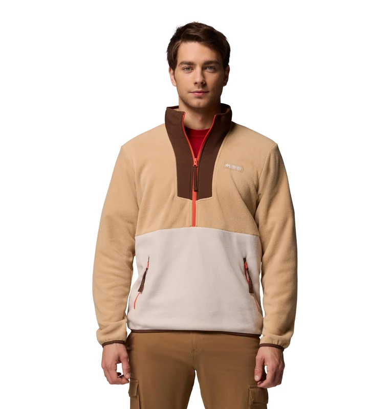 Columbia Men's Sequoia Grove Half Zip Fleece, Fleece Pull Over, Canoe/Dark Stone/Tobacco, Large