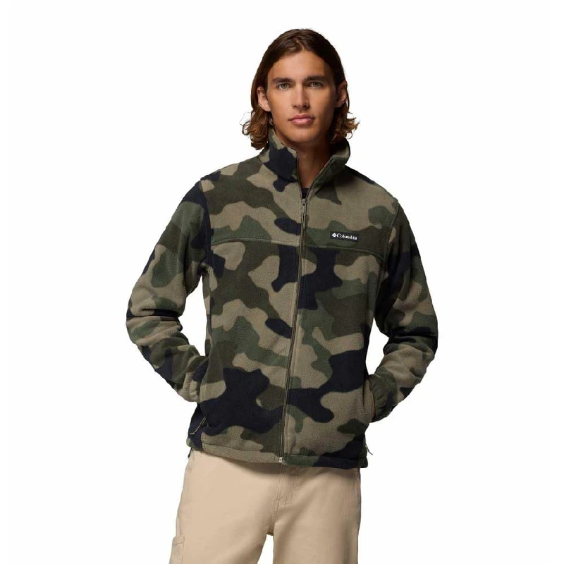 Columbia Men's Steens Mountain Printed Jacket, Full Zip Fleece Jacket, Stone Green Mod Camo, M