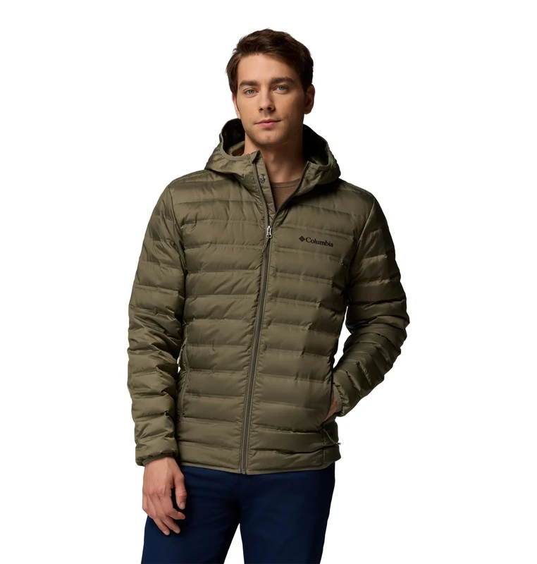 Columbia Men's Lake 22 2 Down Hooded Jacket, Hooded Puffer Down Jacket, Stone Green, Medium
