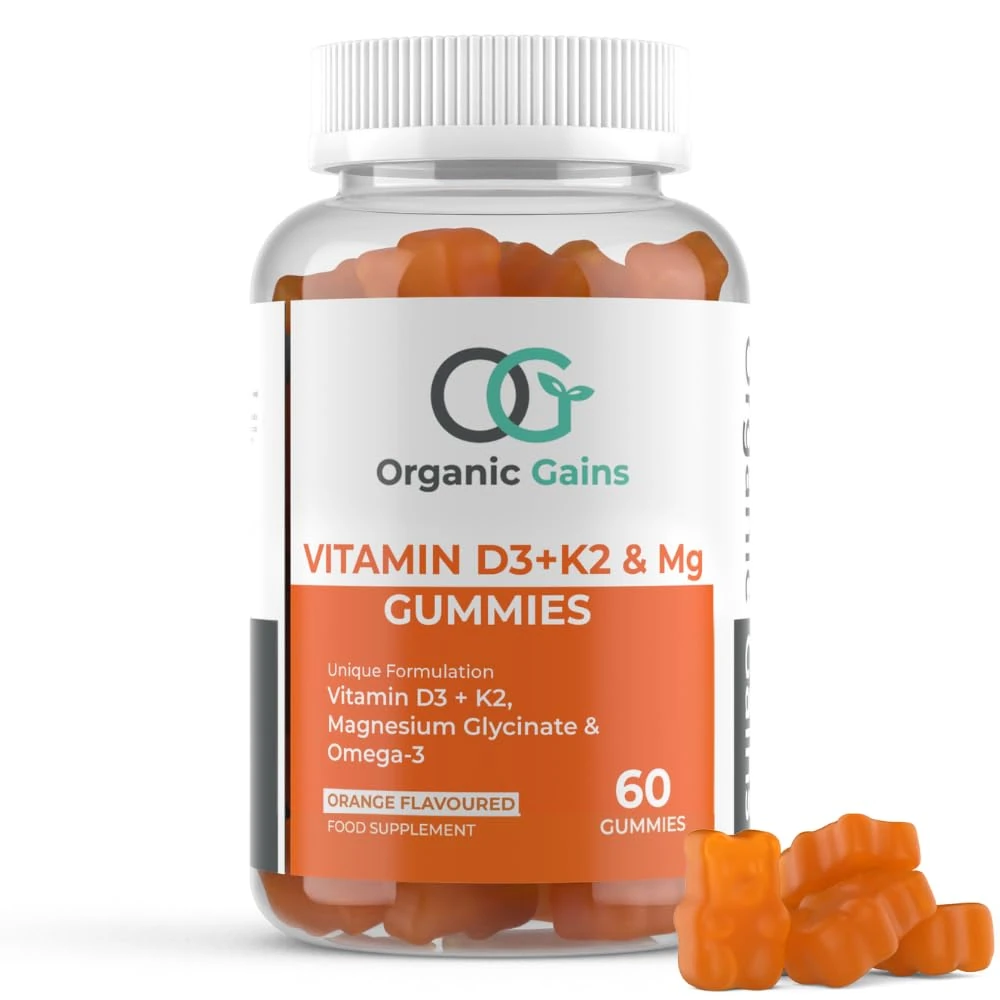 OG Vitamin D3 + K2, Magnesium Glycinate & Omega-3 Gummies | Vegan, Halal, Gluten-Free | Supports Strong Bones, Heart Health, Immune System, Joints & Better Sleep | Orange Flavor, 60 Gummies