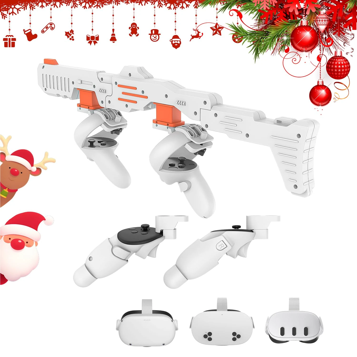 Relohas VR Handle Accessories for Meta Quest 2,3,3S, Gun Stock for Oculus Quest, Weighted Controller Grips, Enhance Realistic FPS Gaming Experience (Orange)