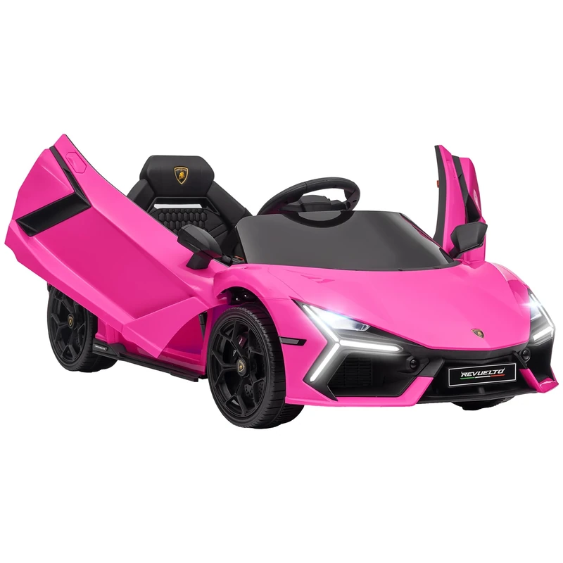 AIYAPLAY Lamborghini Revuelto Licensed Kid Electric Car, 12V Kids Electric Ride On with Butterfly Doors, Suspension, Remote Control, LED Lights, Horn, USB, MP3 for 3-5 Years, Pink