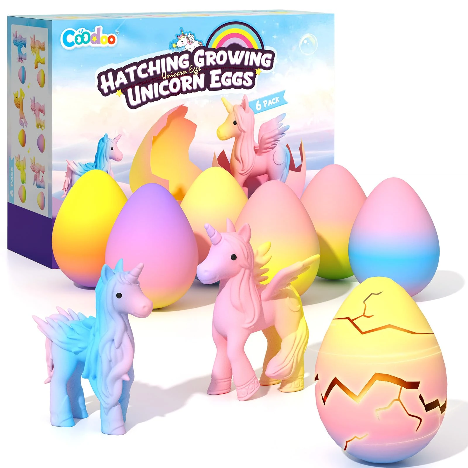 Unicorn Hatching Rainbow Eggs for Kids - 6 Pack Unicorn Toys for Boys & Girls, Birthday Easter Basket Stuffers Gift Ideas for Kids 3+ Year Old - Girl Gifts for Ages 3 4 5 6 7 8