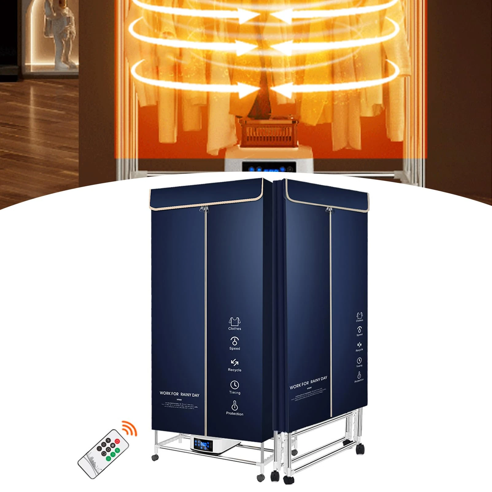 Ddasam Heated airer, electric clothes dryer indoor, Electric Tumble Dryer 2200W, Foldable with Remote Control, Fast Drying, Smart Thermostat, No Damage to Clothes