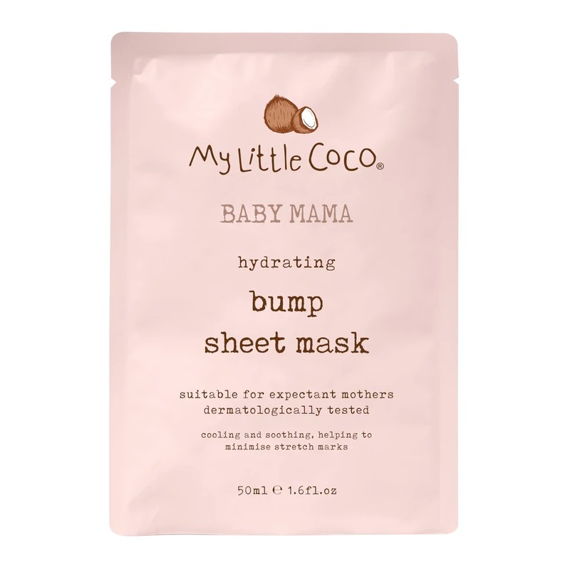 My Little Coco BABY MAMA Hydrating Bump Sheet Mask 50ml | Cooling Aloe Vera & Rosehip for Hydrated Skin & Stretch Mark Care | Vegan & Cruelty-Free, Suitable for Sensitive Skin & Pregnancy