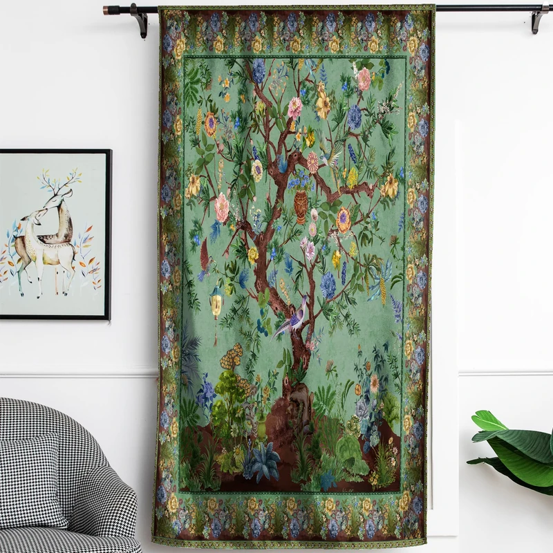 HMS Happy Memories Rod Pocket Door Curtains Thermal Insulated Room Darkening Curtains Blackout Floral Style Drapes Window Curtain 1 Panel for Living Room Bedroom Kitchen