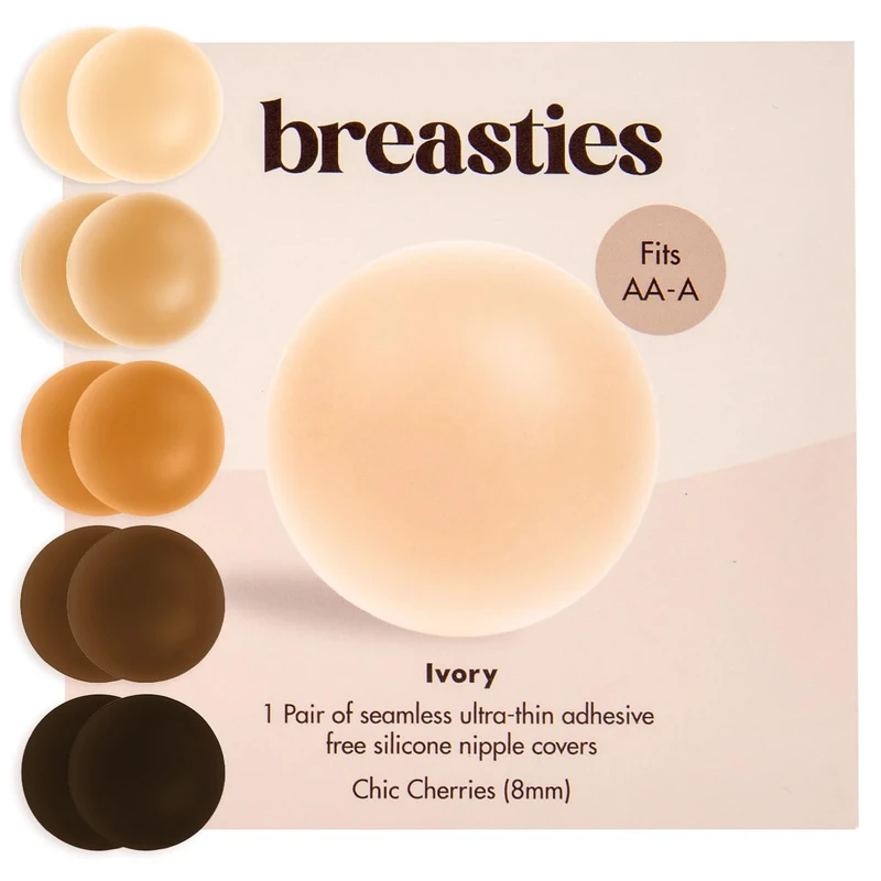 Breasties Nipple Cover - Adhesive-Free Silicone Nipple Pasties - Reusable Pasty Nipple Covers for Women with Travel Box and Storage Bag (Ivory, Peach B-DD Cups)