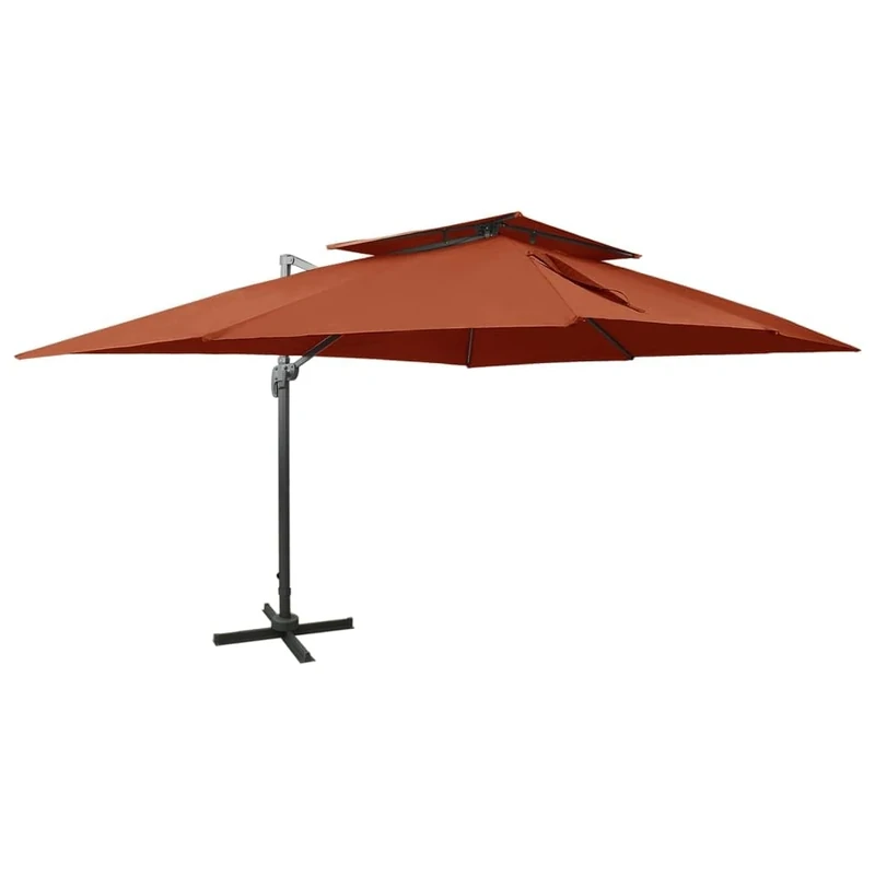vidaXL cantilever garden parasol - double top umbrella - terracotta - UV protective - 400 x 300 cm - aluminium pole with crank - outdoor patio shade