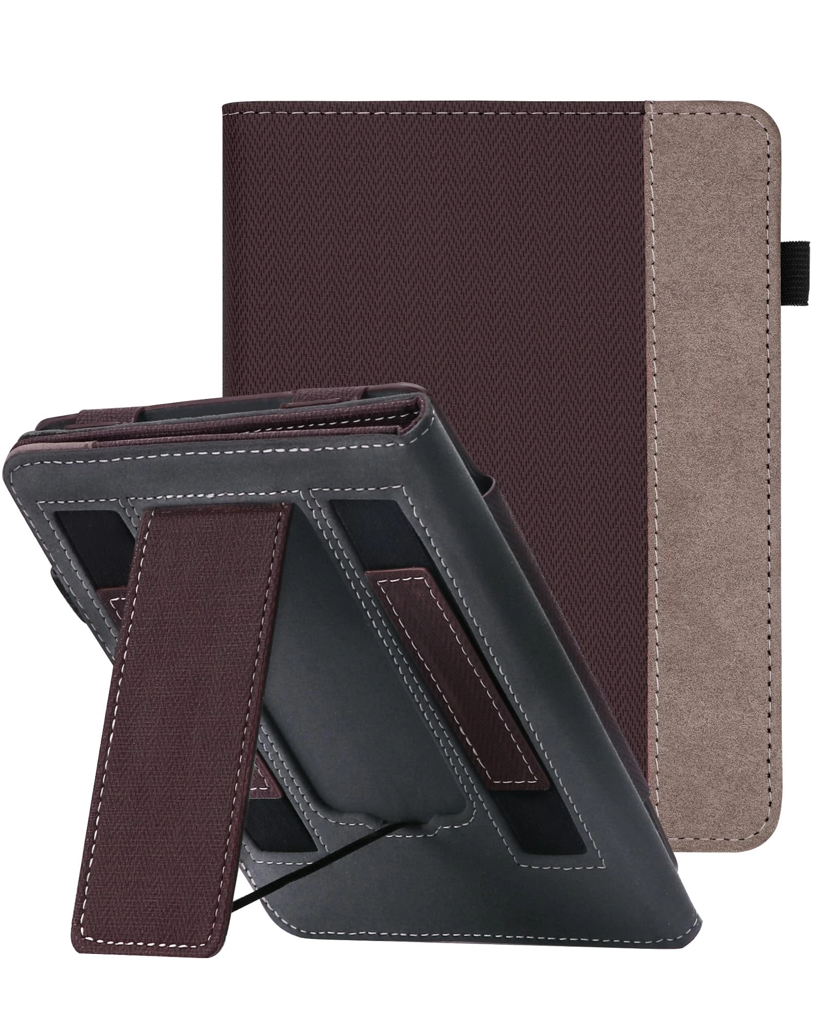 WALNEW Stand Case for 7" All-New Kindle Paperwhite 12th Generation (2024 Released) and Kindle Colorsoft Signature Edition, Two Hand Straps Shell PU Leather Cover with Auto-Wake/Sleep (Coffe)