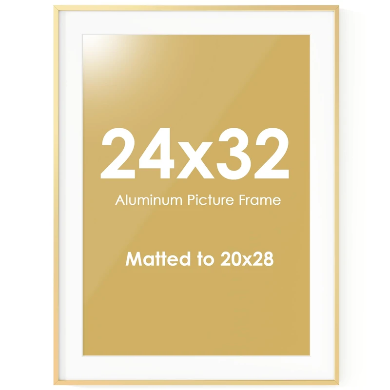 Fun Memories 24x32 Poster Frame, 24 x 32 Metal Picture Frame with Mat for 20x28 Photo- Tempered Glass- Vertical and Horizontal Display - Wall Hook Hanging Hardware Included -Set of 1
