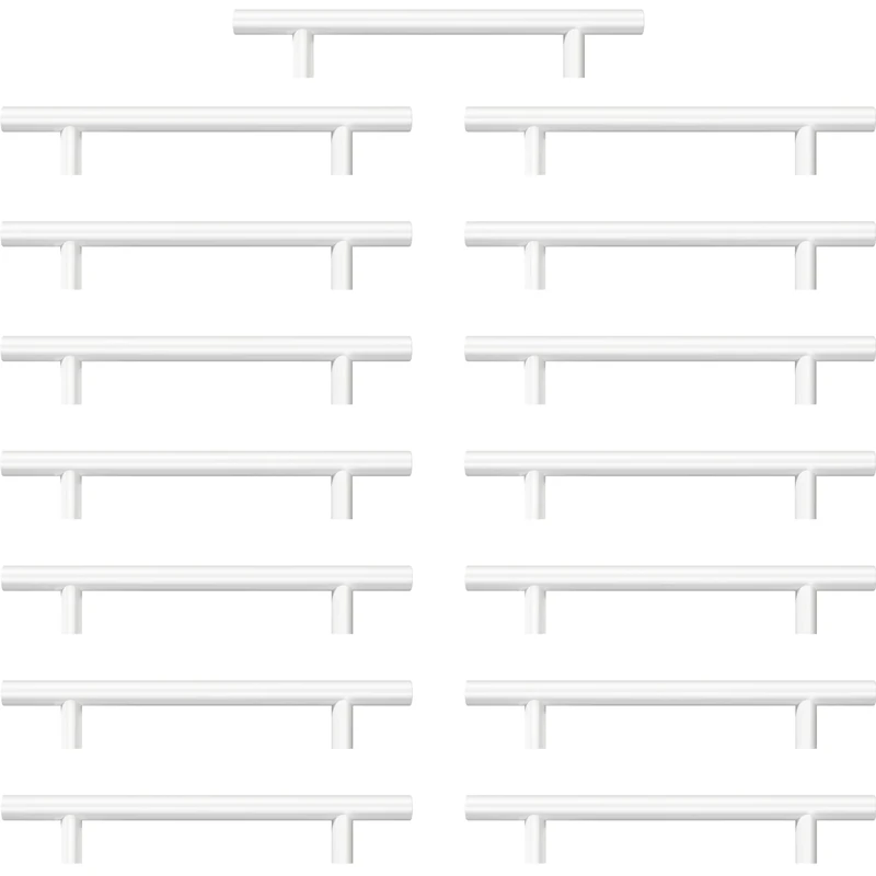 AwmnSrman Kitchen Cupboard Handles White 15 Pack 128 mm(5 inch) Hole Center, Powder Coated Stainless Steel Installation of Holes