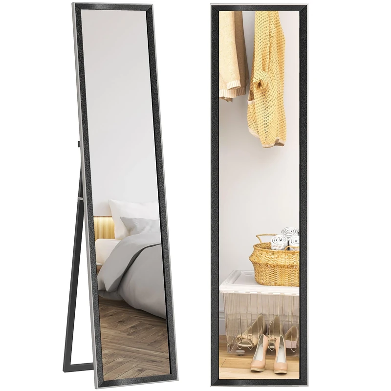 HOMCOM Full Length Mirror, 37 x 157cm Wall Mounted, Leaning, Free Standing Mirror, Framed Full Body Mirror for Living Room, Bedroom, Black