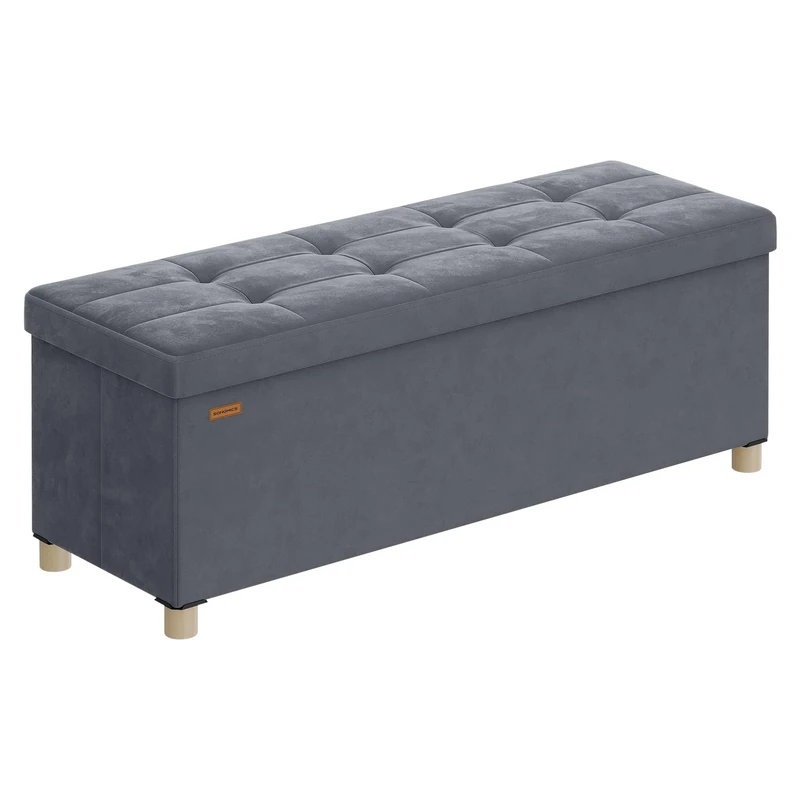SONGMICS Storage Ottoman, 38 x 110 x 40 cm, Folding Storage Bench with Lid, Footstool, Footrest, 112 L, Velvet Surface, for Bedroom, Hallway, Living Room, Slate Grey LSF0518G03