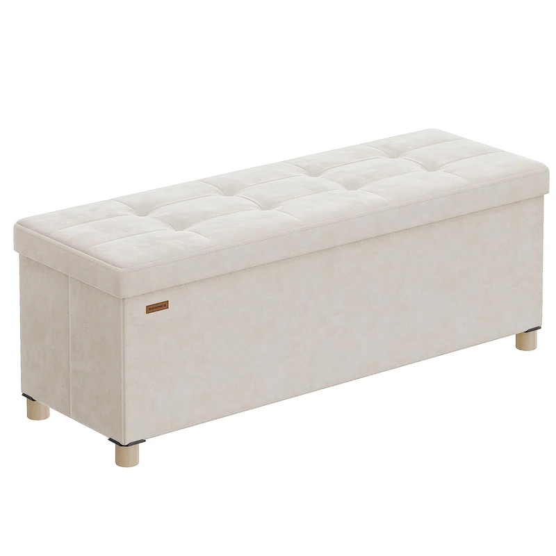 SONGMICS Storage Ottoman, 38 x 110 x 40 cm, Folding Storage Bench with Lid, Footstool, Footrest, 112 L, Velvet Surface, for Bedroom, Hallway, Living Room, Cappuccino Beige LSF0518W03