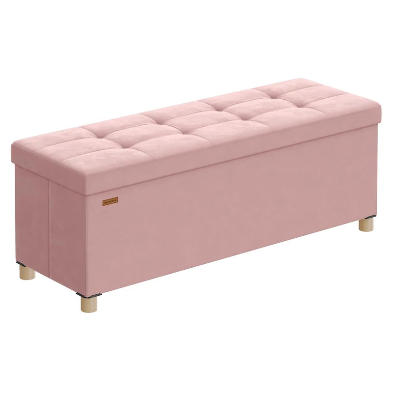 SONGMICS Storage Ottoman, 38 x 110 x 40 cm, Folding Storage Bench with Lid, Footstool, Footrest, 112 L, Velvet Surface, for Bedroom, Hallway, Living Room, Jelly Pink LSF0518R03
