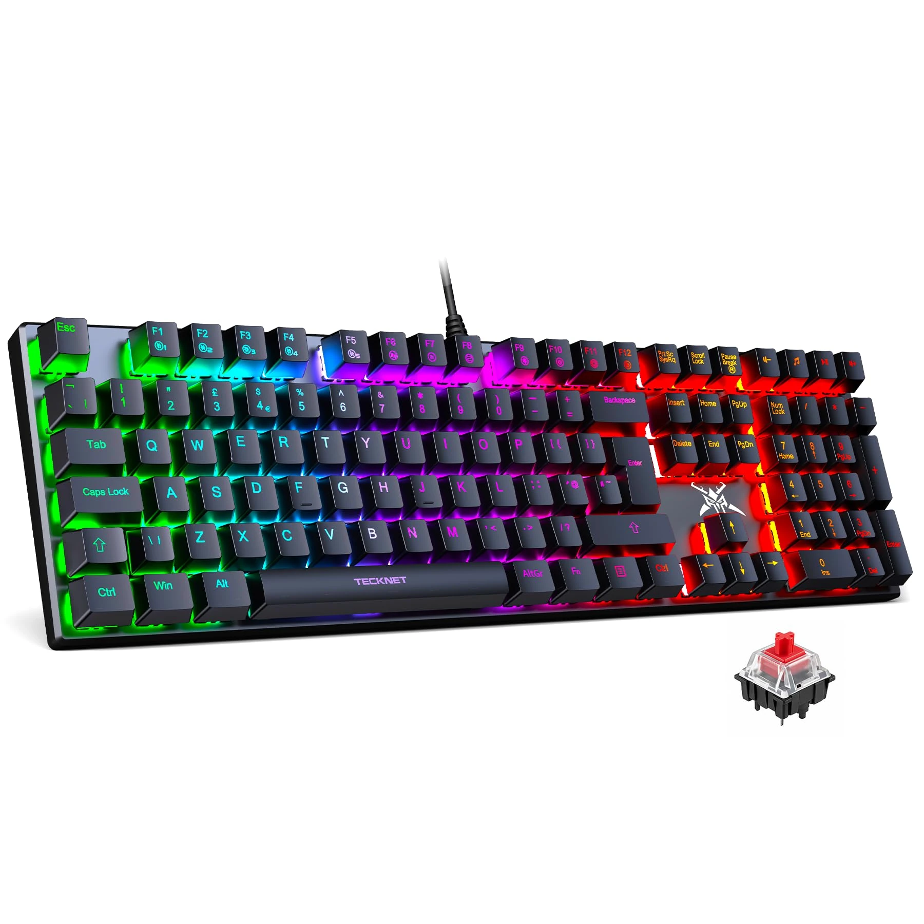 TECKNET Mechanical Gaming Keyboard - Red Switches Mechanical Keyboard with 109 Keys, 24 LED Lighting Modes, Fully Programmable Keys & Anti-Ghosting for Gaming, PC, Windows, Gamer, Office, UK Layout