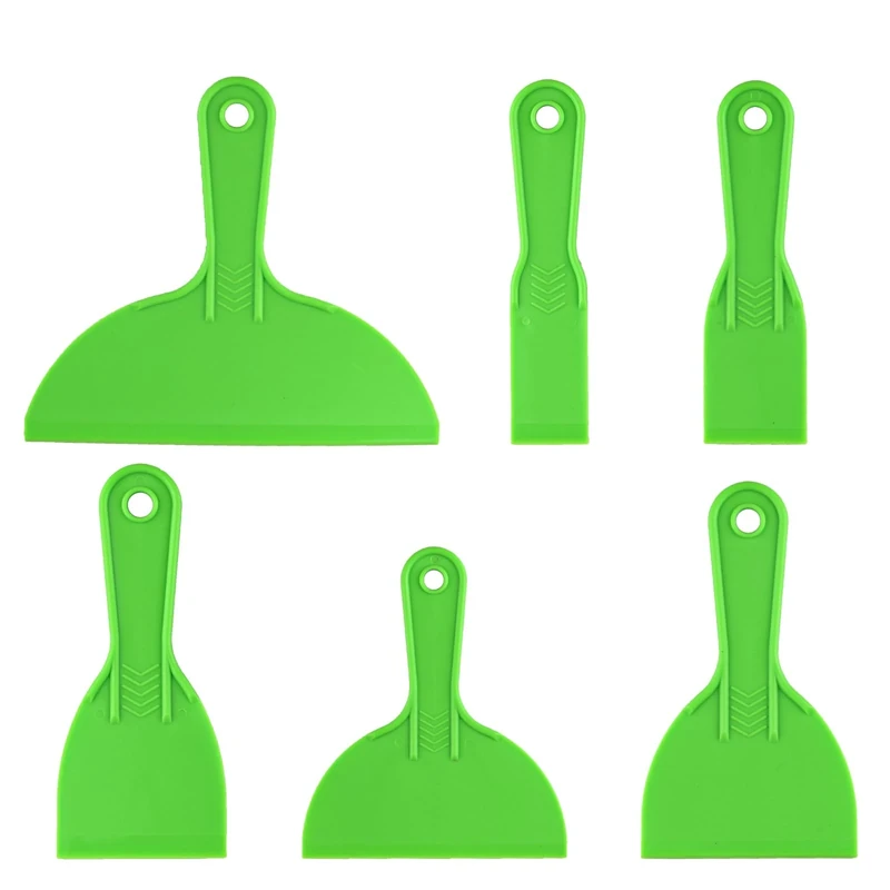 6 Pcs Plastic Putty Scrapers Set, Putty Filler Paint Scrapers Tools for Spackling, Patching, Decals, Wallpaper, Remover Sticker, Car Painting (Green)