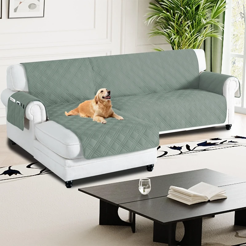 H.Versailtex 100% Waterproof Couch Covers for Sectional Sofa 2-Piece Non Slip Corner Sofa Cover Sectional Couch Cover L Shaped for Dogs (Left Chaise Lounge Cover + 3 Seat Sofa Cover,Lilypad)