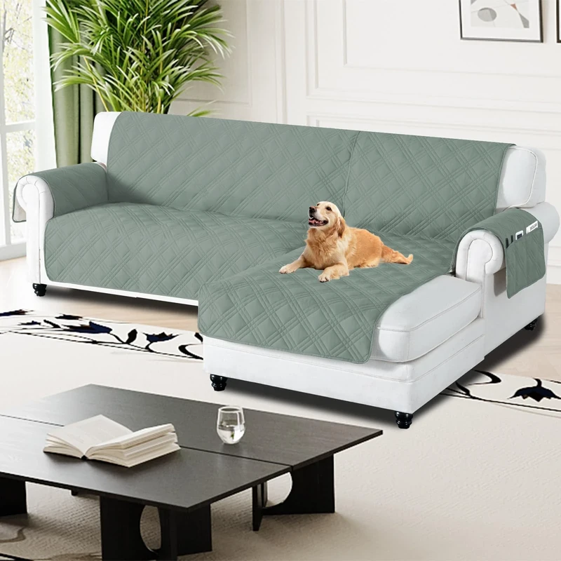 H.Versailtex 100% Waterproof Couch Covers for Sectional Sofa 2-Piece Couch Covers Sectional Chaise Sofa Cover L Shaped for Dogs Non Slip (Right Chaise Lounge Cover + 3 Seat Sofa Cover, Lilypad)