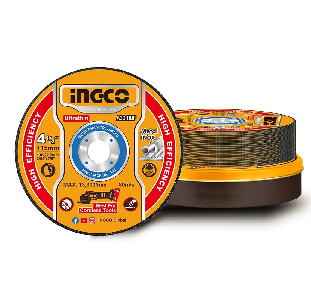 INGCO 25Pcs 115mm Cut Off Wheels for Metal And INOX, 1mm Ultra-thin Metal Cutting Disc Set for Angle Grinder Packed by Metal Box MCD11011525