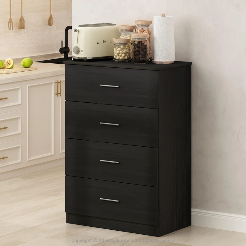 Furinno HERMITE Coffee Bar, 4-Drawer Pantry Organizers, Kitchen Cabinet, Sideboard, Kitchen Storage, for Kitchen Pantry Organizers and Storage, Americano - Image 1