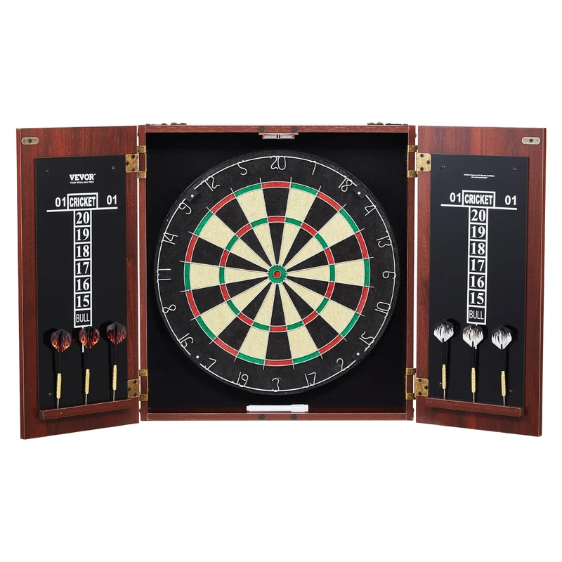VEVOR Dartboard and Cabinet Set, Ready-to-Play Bundle Official Size Dartboard Cabinet, Steel Tip Dart Hideaway Cabinet, Features Easy Assembly, Complete with All Accessories, Perfect for Cricket Games