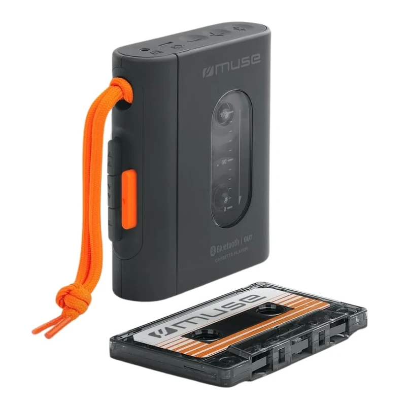Muse M132WM Cassette Player with Semi-Auto Stop. Rechargeable Battery, Bluetooth out, Headphone Connector, Charging with USB-C Cable.