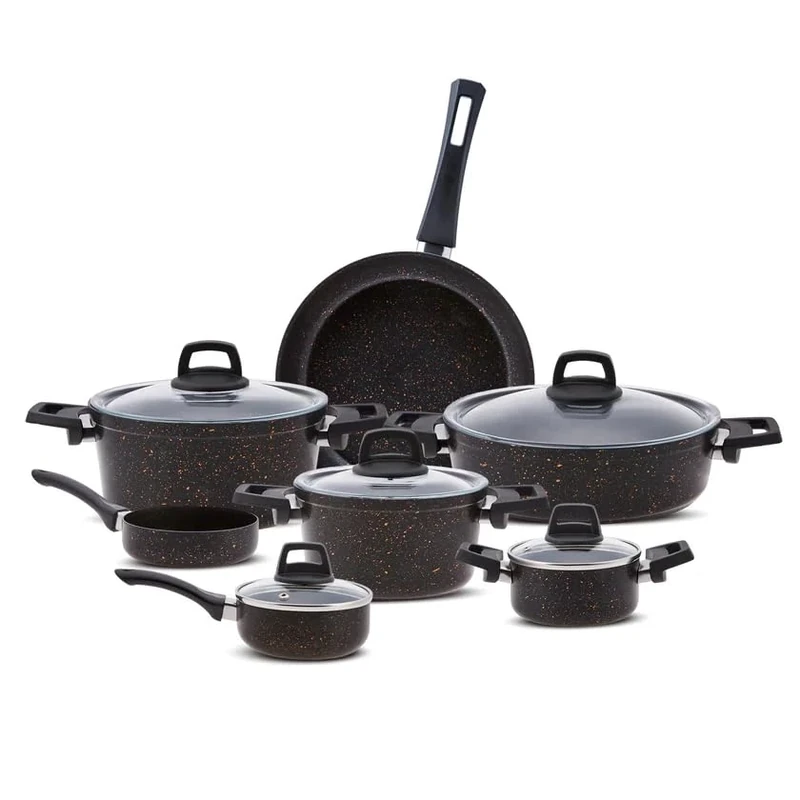 Karaca Biogranit BlackGold 12-Piece Cookware Set | Non-Stick Coating | Scratch Resistant | Healthy & Environmentally Friendly | Energy Efficient | Elegant Design | Easy to Clean