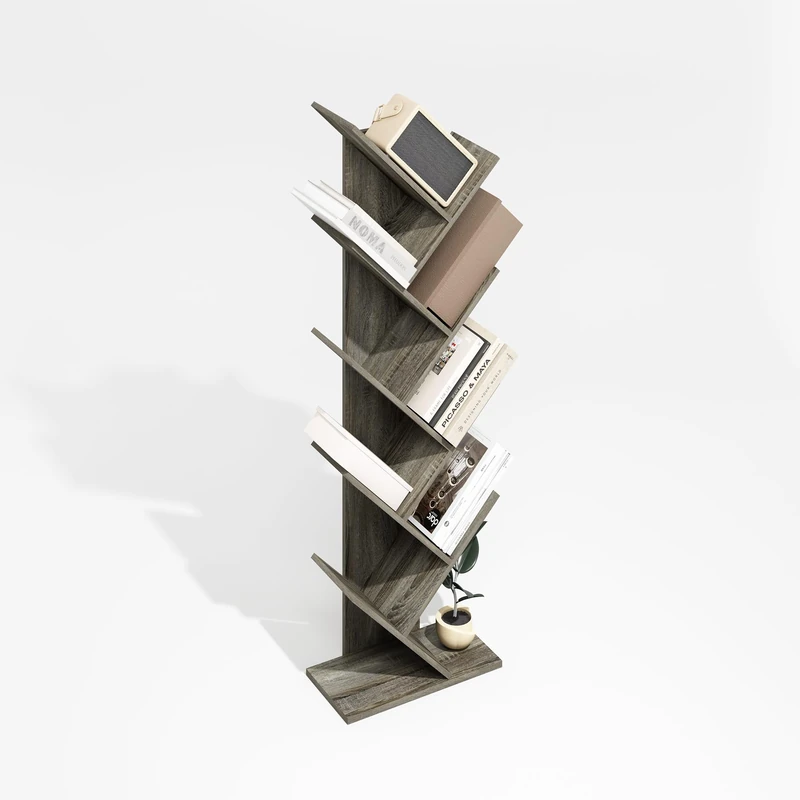 Furinno TREE Book Shelf, 9-Tier Bookshelf, Tree Bookcase for Room Decor, 21.34 x 39.88 x 129.29 cm, for Living Room, Bedroom, Home Office, Grey Oak