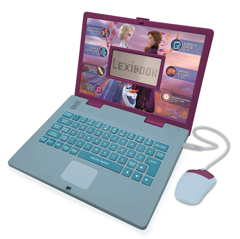 LEXIBOOK, Disney Frozen 2, Educational and Bilingual Laptop PORTUGUESE/ENGLISH, Toy with 124 Activities to Learn, Play Games and Music with Elsa & Anna, Blue/Purple, JC598FZi4