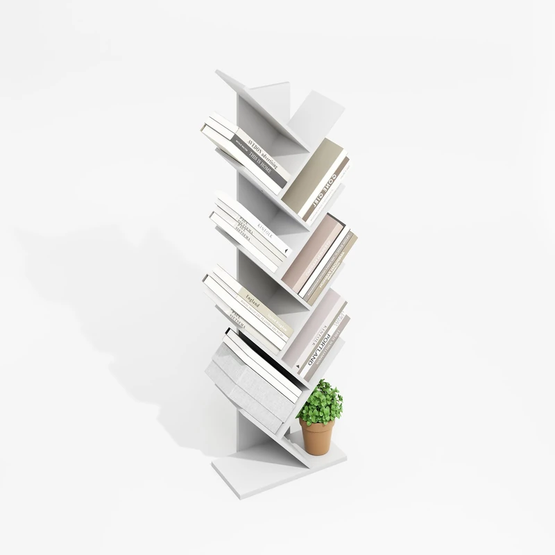 Furinno TREE Book Shelf, 9-Tier Bookshelf, Tree Bookcase for Room Decor, 21.34 x 39.88 x 129.29 cm, for Living Room, Bedroom, Home Office, Plain White