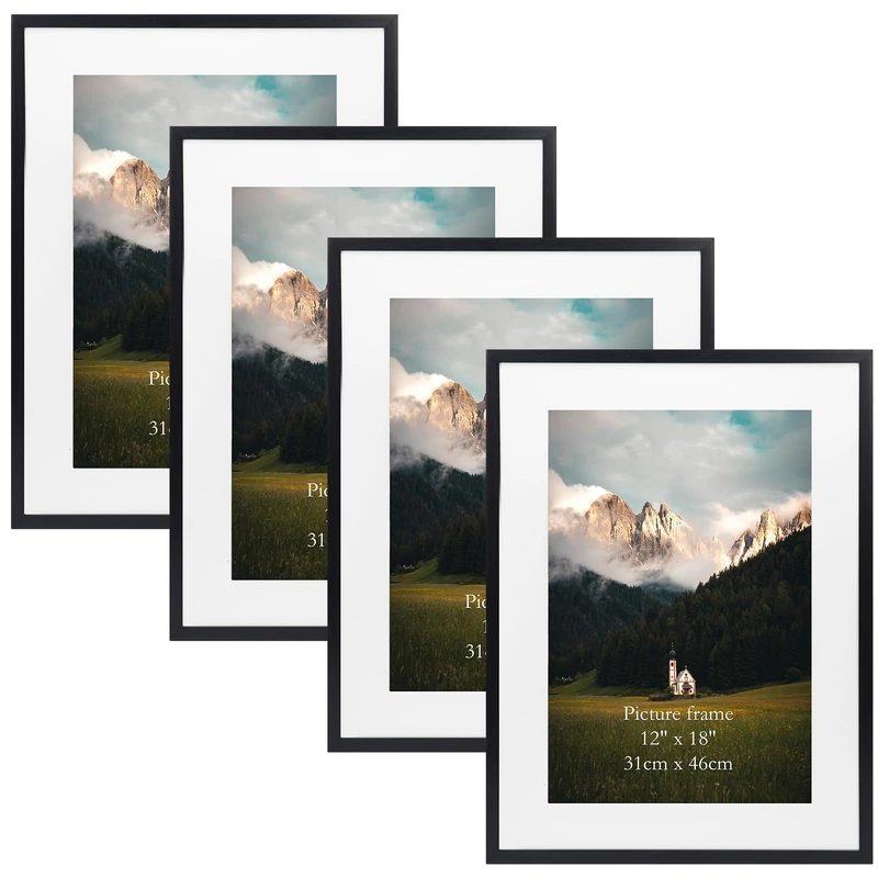 Giftgarden Black 16x22 Poster Frames Matted to 12x18 Picture,4 Pack