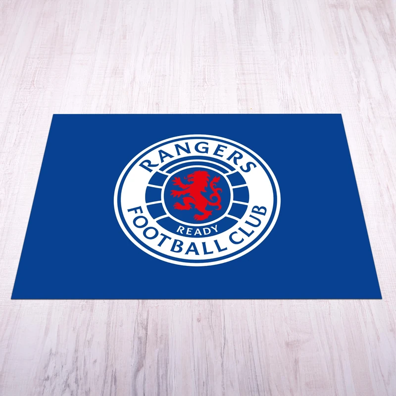 Licensed Décor Rangers Football Club - Small Vinyl Floor Mat 70cm (w) x 100cm (h) - Full Colour Crest on Brand Blue