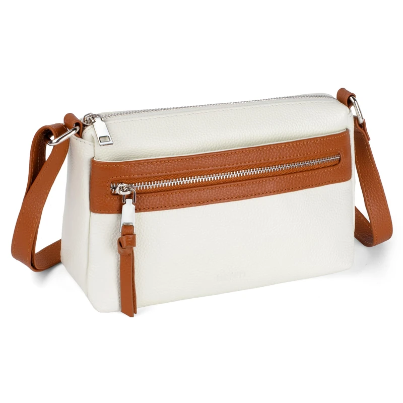 befen Small Genuine Leather Crossbody Purse Bags for Women, Multi Pockets Shoulder Handbag with RFID Blocking Card Slots, Beige With Brown