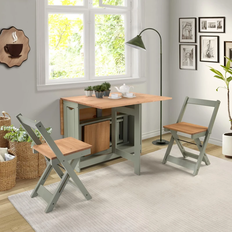 Seconique Santos Butterfly Dining Set in Green/Distressed Waxed Pine