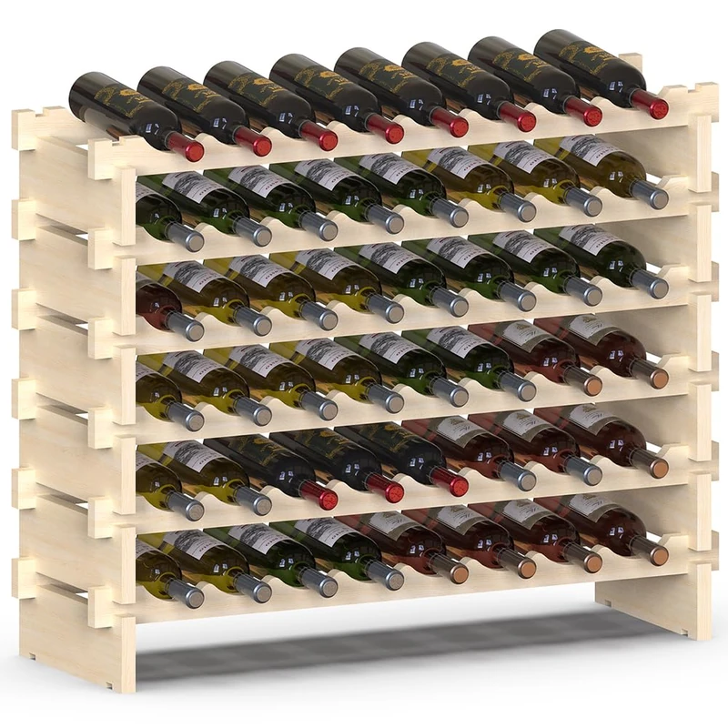 BAKAJI Wooden Wine Rack with 48 Compartments Wine Bottle Holder, Champagne, Floor Wine Rack for Living Room, Kitchen, Bistro, Restaurant, 90 x 30 x 81 cm