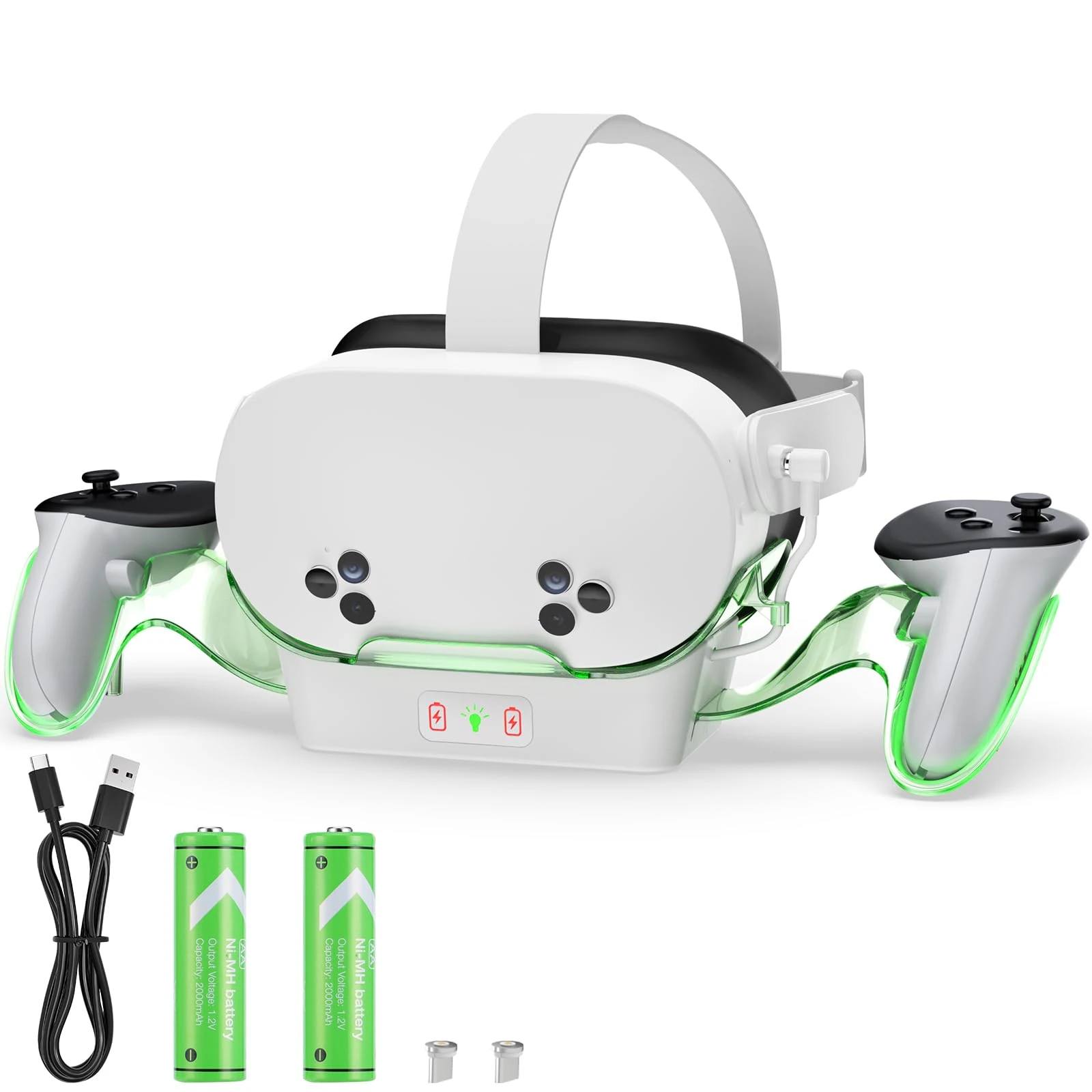 Aceshop VR Charging Dock for Quest 3S/Quest 3/Quest 2 with LED Light, Magnetic VR Charging Dock for Meta Quest 2 Charging Stand for VR Headset VR Charger Station with Controller Holder USB C Charger
