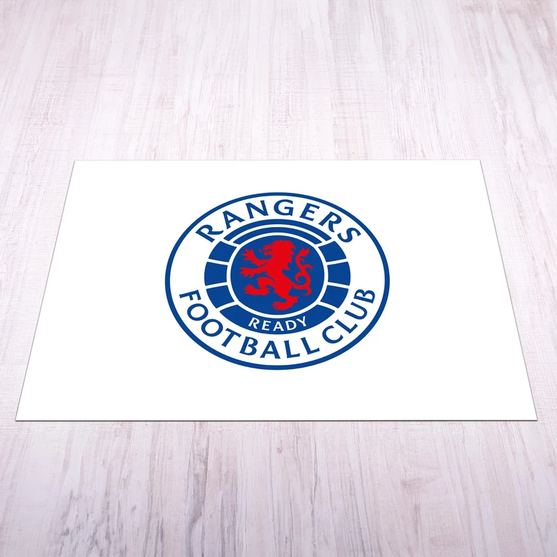 Licensed Décor Rangers Football Club - Large Vinyl Floor Mat 185cm (w) x 100cm (h) - Full Colour Crest on White - Image 1