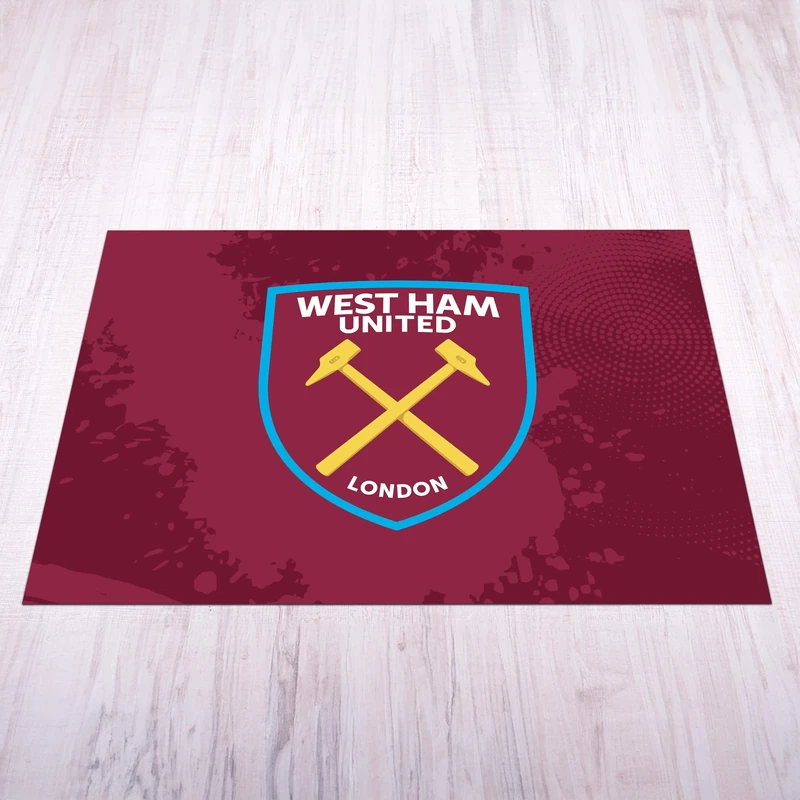 Licensed Décor West Ham United FC - Medium Vinyl Floor Mat 125cm (w) x 100cm (h) - Colour Crest on Claret