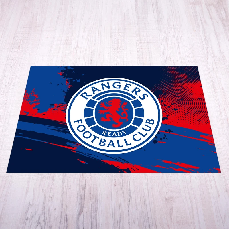 Licensed Décor Rangers Football Club - Large Vinyl Floor Mat 185cm (w) x 100cm (h) - Full Colour Crest on Textured Background