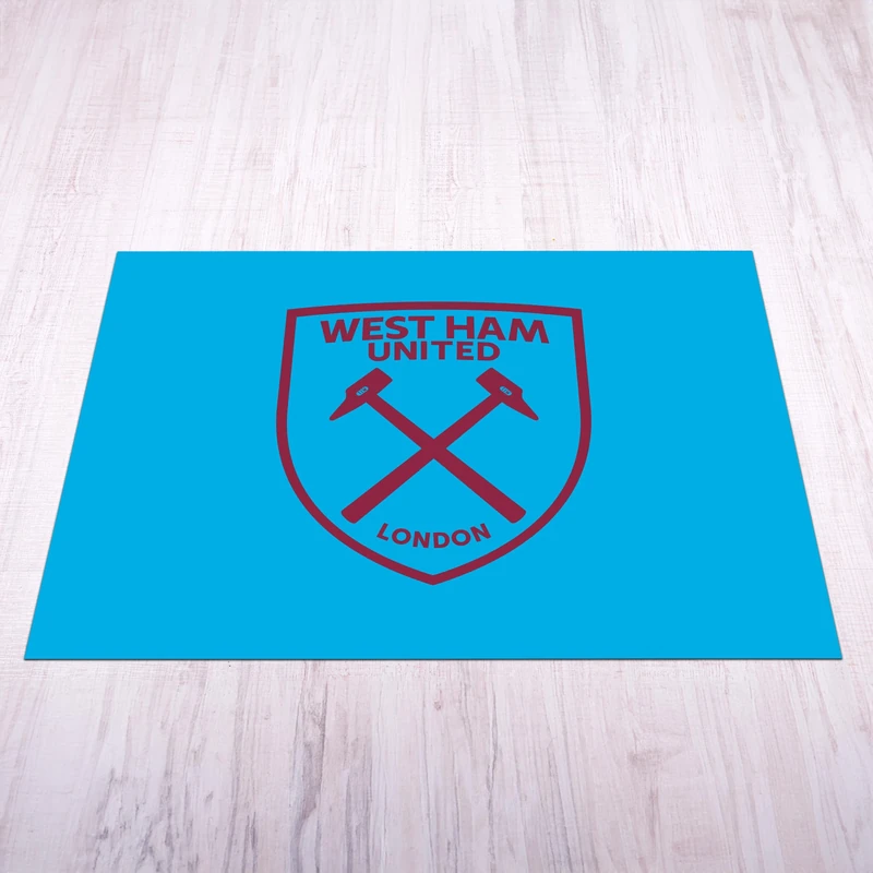 Licensed Décor West Ham United FC - Small Vinyl Floor Mat 70cm (w) x 100cm (h) - Claret Crest on Blue